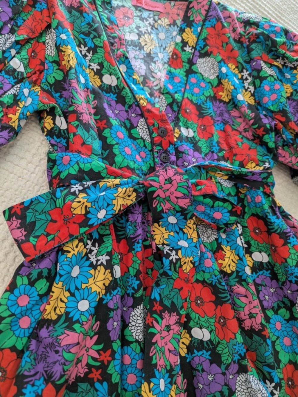 Floral Cotton Puff Sleeve Mini Tunic Dress Oversized - Picture 4 of 16